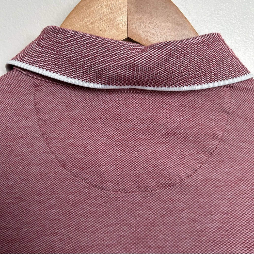 UNTUCKit Mens Beaux Long-Sleeve Tipped Polo Shirt Heathered Red/Pink Size Medium - Picture 7 of 11